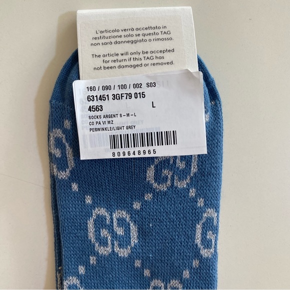 Gucci Logo Socks Blue & Metallic Silver Size Large - Picture 7 of 9